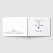 Silver White and Navy Damask Wedding Guest Book Gästebuch (Voll)