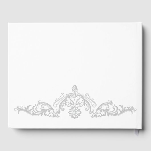 Silver White and Navy Damask Wedding Guest Book Gästebuch (Rückseite)