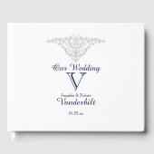 Silver White and Navy Damask Wedding Guest Book Gästebuch (Vorderseite)