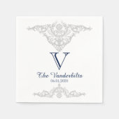 Silver White and Navy Damask Wedkin Napkin Serviette (Vorderseite)