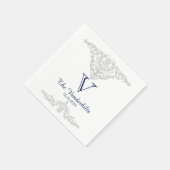 Silver White and Navy Damask Wedkin Napkin Serviette (Ecke)