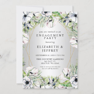 Silver White Anemone Gold Engagement Party Einladung