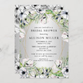 Silver White Anemone Gold Geometric Brautparty Einladung (Vorne/Hinten)