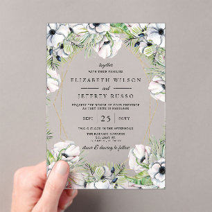 Silver White Anemone Gold Geometric Wedding Acryleinladungen