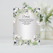 Silver White Anemone Gold Geometric Wedding Begleitkarte (Stehend Vorderseite)