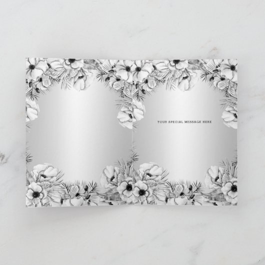 Silver White Anemone Gold Geometric Wedding Dankeskarte (Innenseite)