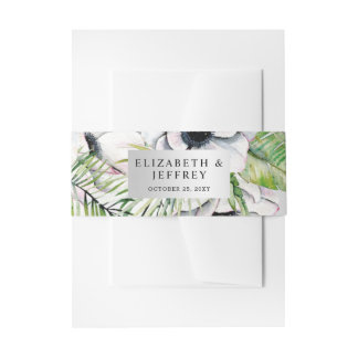 Silver White Anemone Gold Geometric Wedding Einladungsbanderole