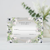Silver White Anemone Gold Geometric Wedding RSVP Karte (Stehend Vorderseite)