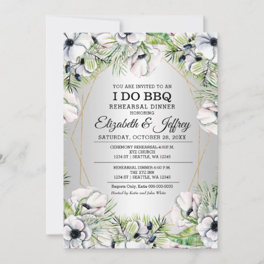 Silver White Anemone I Do GRILLEN Probe Dinner Inv Einladung (Vorderseite)