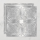 Silver & White Art Deco Deko Damask Brautparty Einladung (Vorne/Hinten)