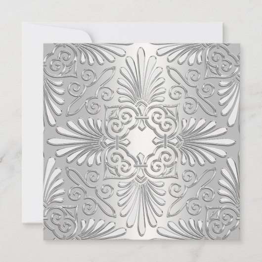 Silver & White Art Deco Deko Damask Brautparty Einladung (Vorderseite)