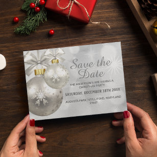 Silver & White Bauble Xmas Party   SAVE THE DATE Einladungspostkarte