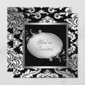 Silver White Black Damask Party Einladung (Vorne/Hinten)