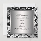 Silver White Black Damask Party Einladung (Rückseite)