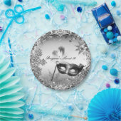 Silver White Black Masquerade & Winter Snowflakes Pappteller (Party)
