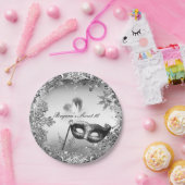 Silver White Black Masquerade & Winter Snowflakes Pappteller (Party)