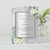 Silver White Bloral eucalyptus elegante Hochzeit Einladung (Stehend Vorderseite)