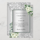 Silver White Bloral eucalyptus elegante Hochzeit Einladung (Vorne/Hinten)