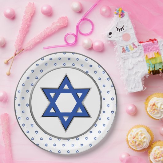 Silver White Blue Star von David Pesach Pessach Pappteller (Party)