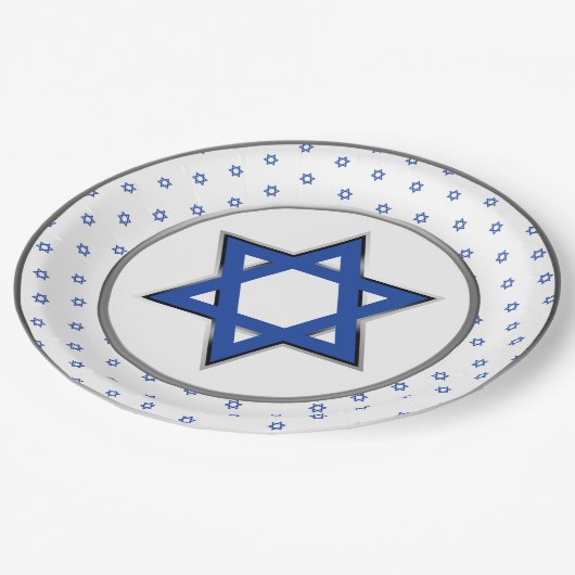 Silver White Blue Star von David Pesach Pessach Pappteller (Schrägansicht)