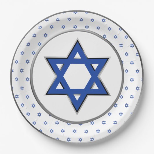 Silver White Blue Star von David Pesach Pessach Pappteller (Vorderseite)