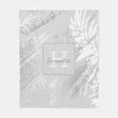 Silver white botanic pattern monogram fleecedecke (Vorderseite)