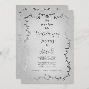 Silver White Botanical Blätter Storybook Wedding Einladung