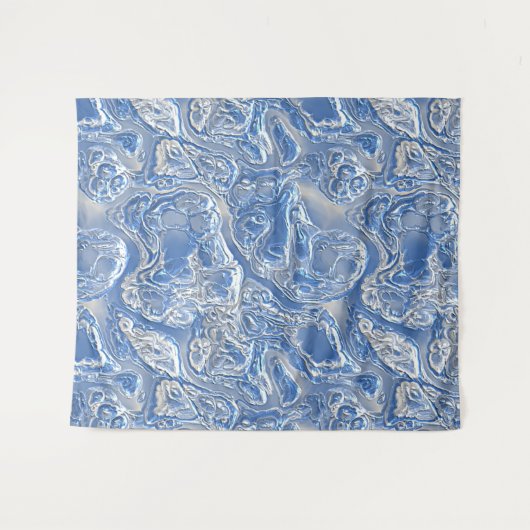 Silver White Bright Blue Marmormuster Wandteppich (Vorderseite (Horizontal))