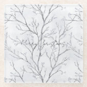 Silver White Christmas Winter Trees Glasuntersetzer (Vorderseite)