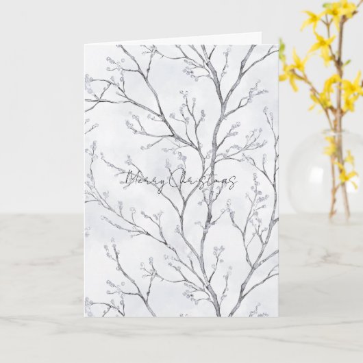 Silver White Christmas Winter Trees Karte (Gelbe Blume)