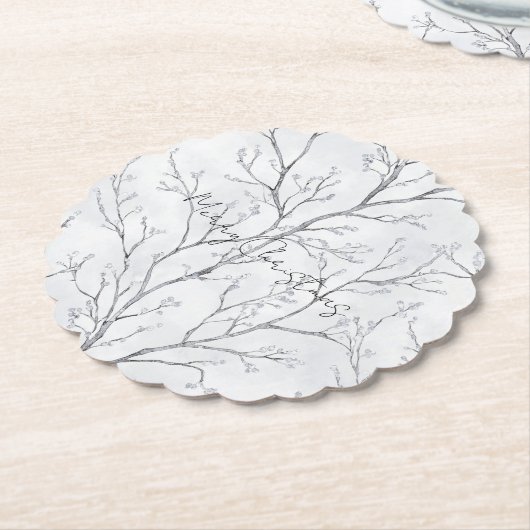 Silver White Christmas Winter Trees Untersetzer (angewinkelt)