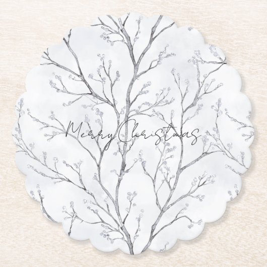 Silver White Christmas Winter Trees Untersetzer (Vorderseite)