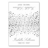 Silver & White Confetti Dots | Name Platzkarten Tischnummer (Vorderseite)