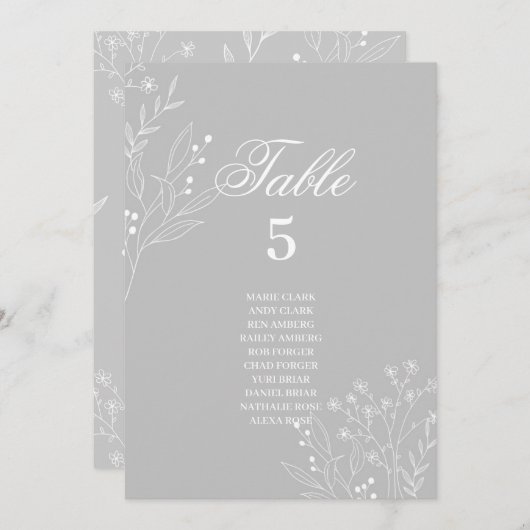 Silver White Corner Floral Boho Sitzkarten Einladung (Vorne/Hinten)