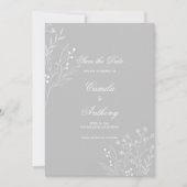 Silver White Corner Floral Boho Wedding Einladung (Vorderseite)