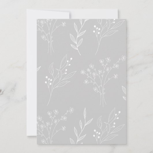 Silver White Corner Floral Boho Wedding Einladung (Rückseite)