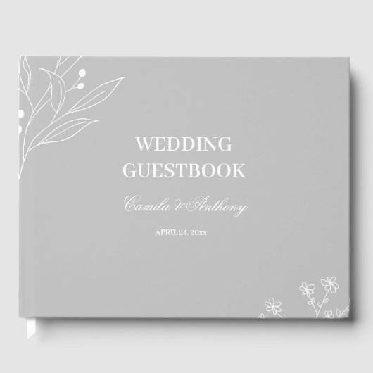 Silver White Corner Floral Boho Wedding Gästebuch (Vorderseite)