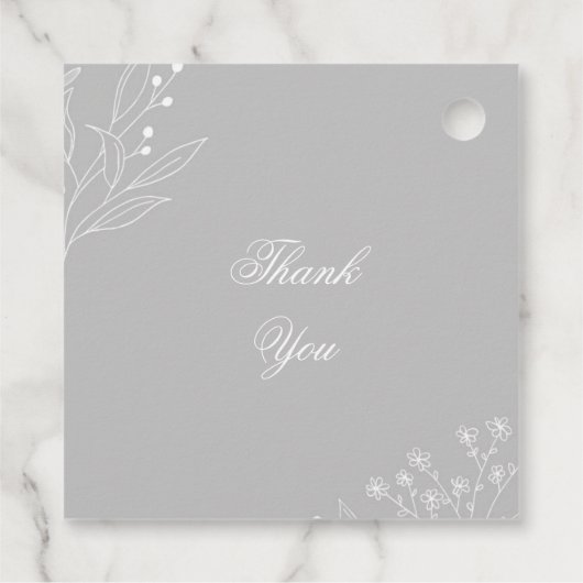 Silver White Corner Floral Boho Wedding Geschenkanhänger (Rückseite)