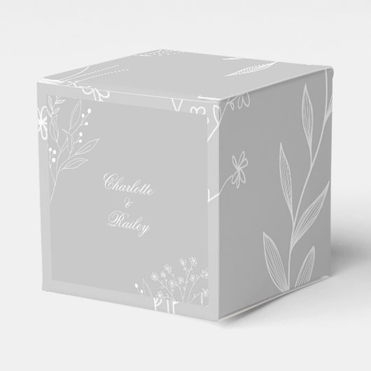 Silver White Corner Floral Boho Wedding Geschenkschachtel (Vorderseite)