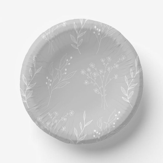 Silver White Corner Floral Boho Wedding Pappteller (Vorderseite)