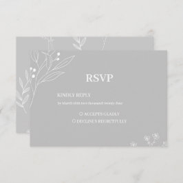 Silver White Corner Floral Boho Wedding RSVP Karte