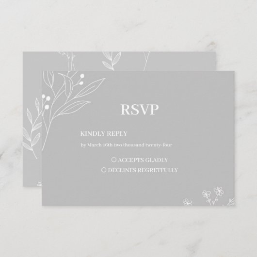 Silver White Corner Floral Boho Wedding RSVP Karte (Vorne/Hinten)