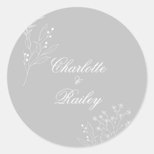 Silver White Corner Floral Boho Wedding Runder Aufkleber