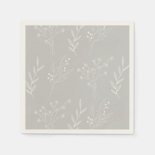 Silver White Corner Floral Boho Wedding Serviette (Vorderseite)