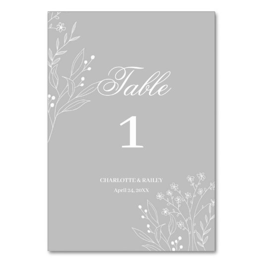 Silver White Corner Floral Boho Wedding Tischnummer (Rückseite)