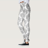 Silver & White Damask Chic Modernes, elegantes Mus Leggings (Links)