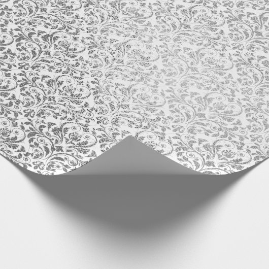 Silver White Damask Grau Net Delicate Diamond Geschenkpapier (Ecke)