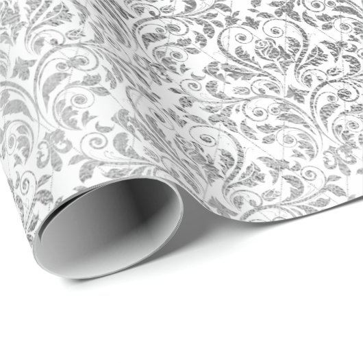 Silver White Damask Grau Net Delicate Diamond Geschenkpapier (Rolleneckpunkt)