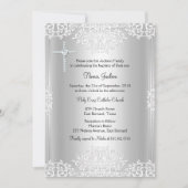 Silver White Damask Taufen/Christening Einladung (Vorderseite)