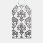 Silver & White Damask Vintage Wedding Event Gefall Geschenkanhänger (Rückseite)